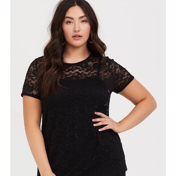 torrid Tops - Torrid Black Lace Crew Tee